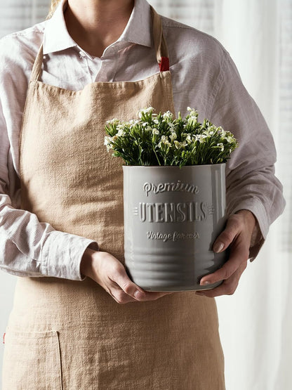 7.2″ Extra Large Kitchen Utensil Holder, Farmhouse Utensil Holder for Countertop, Ceramic Utensil Crock with Protection Cork Mat, Utensil Organizer for Kitchen Decor & Housewarming Gift, White