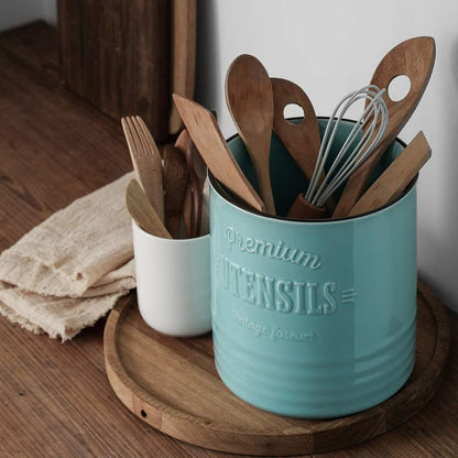 7.2″ Extra Large Kitchen Utensil Holder, Farmhouse Utensil Holder for Countertop, Ceramic Utensil Crock with Protection Cork Mat, Utensil Organizer for Kitchen Decor & Housewarming Gift, White