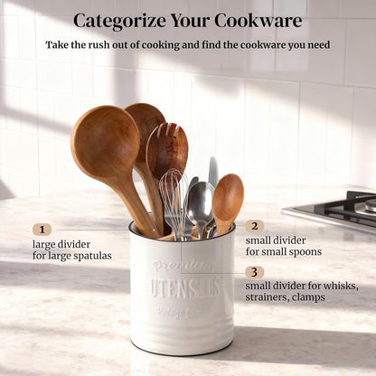 7.2″ Extra Large Kitchen Utensil Holder, Farmhouse Utensil Holder for Countertop, Ceramic Utensil Crock with Protection Cork Mat, Utensil Organizer for Kitchen Decor & Housewarming Gift, White