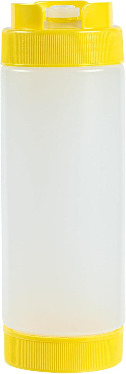 Plastic Squeeze Bottle 20 oz Refillable Condiment Bottle Large Valve Dishwashable Yellow Inverted Sauce Dispenser For Thick Condiments, Dressings, Batter, Sour Cream, And Syrups