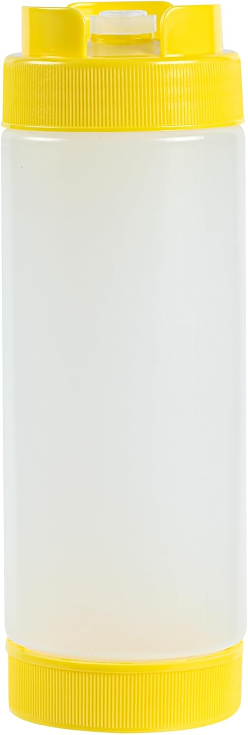 Plastic Squeeze Bottle 20 oz Refillable Condiment Bottle Large Valve Dishwashable Yellow Inverted Sauce Dispenser For Thick Condiments, Dressings, Batter, Sour Cream, And Syrups