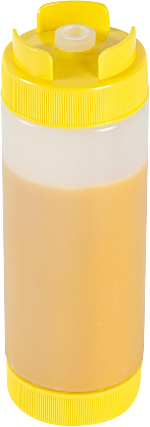 Plastic Squeeze Bottle 20 oz Refillable Condiment Bottle Large Valve Dishwashable Yellow Inverted Sauce Dispenser For Thick Condiments, Dressings, Batter, Sour Cream, And Syrups
