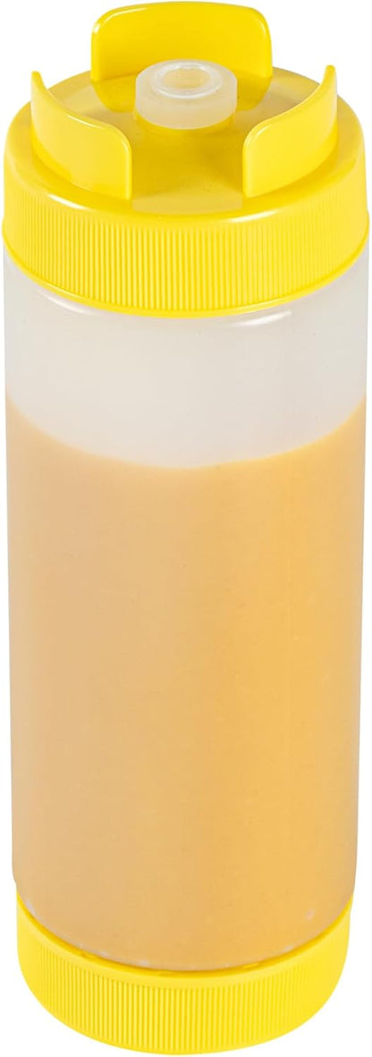 Plastic Squeeze Bottle 20 oz Refillable Condiment Bottle Large Valve Dishwashable Yellow Inverted Sauce Dispenser For Thick Condiments, Dressings, Batter, Sour Cream, And Syrups