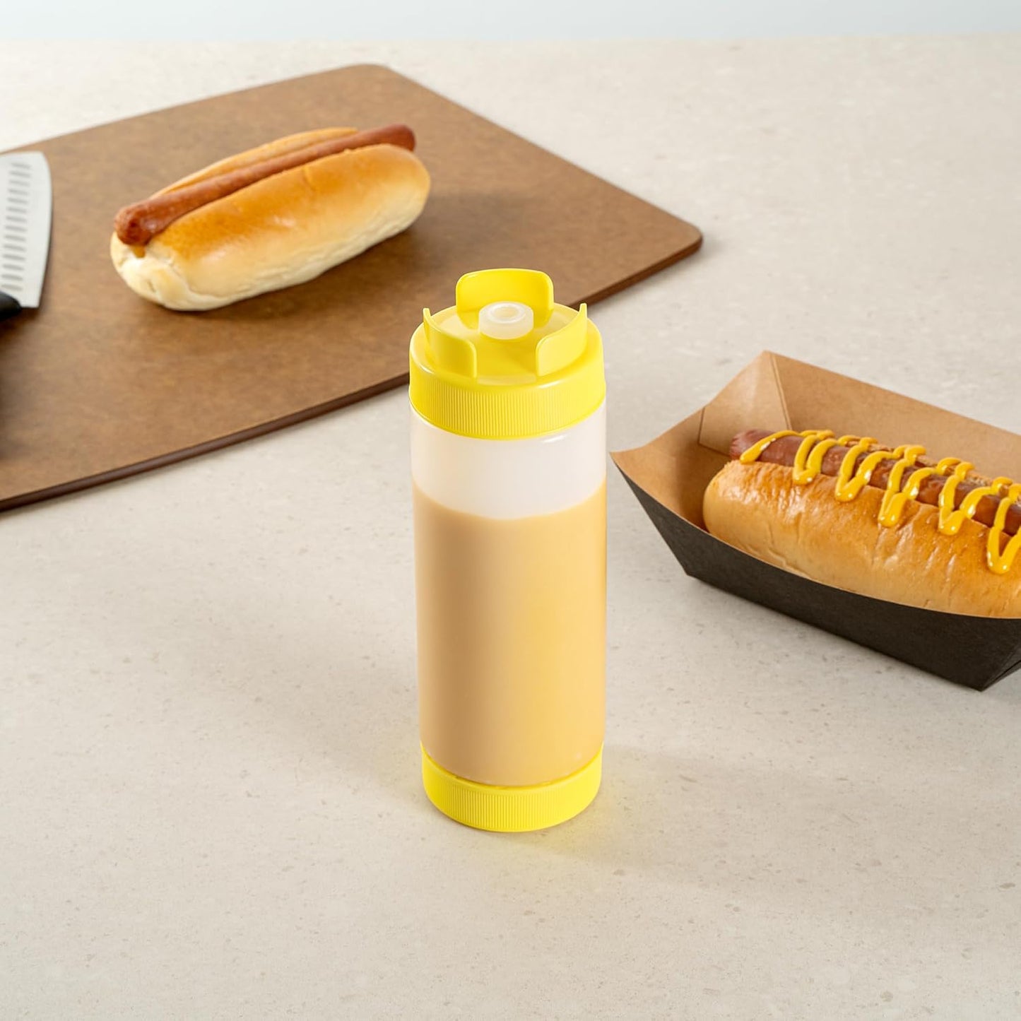 Plastic Squeeze Bottle 20 oz Refillable Condiment Bottle Large Valve Dishwashable Yellow Inverted Sauce Dispenser For Thick Condiments, Dressings, Batter, Sour Cream, And Syrups