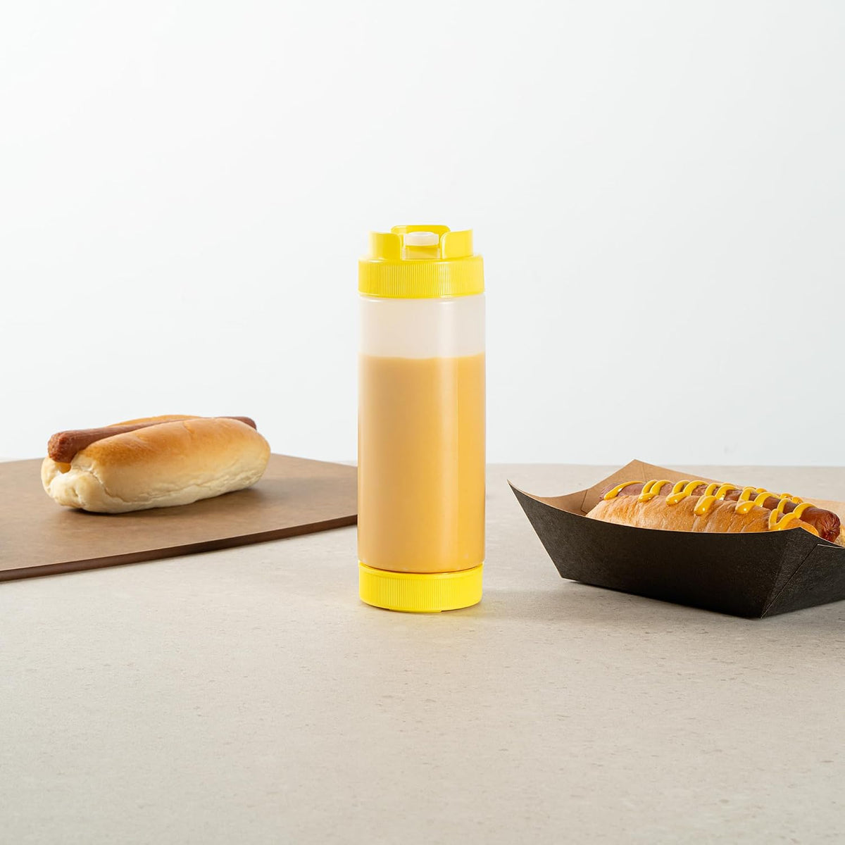 Plastic Squeeze Bottle 20 oz Refillable Condiment Bottle Large Valve Dishwashable Yellow Inverted Sauce Dispenser For Thick Condiments, Dressings, Batter, Sour Cream, And Syrups