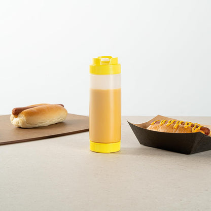 Plastic Squeeze Bottle 20 oz Refillable Condiment Bottle Large Valve Dishwashable Yellow Inverted Sauce Dispenser For Thick Condiments, Dressings, Batter, Sour Cream, And Syrups