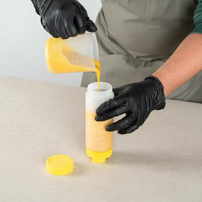 Plastic Squeeze Bottle 20 oz Refillable Condiment Bottle Large Valve Dishwashable Yellow Inverted Sauce Dispenser For Thick Condiments, Dressings, Batter, Sour Cream, And Syrups