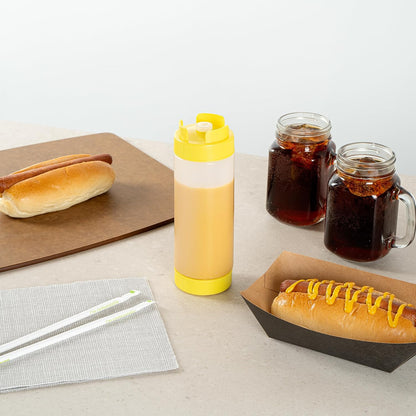 Plastic Squeeze Bottle 20 oz Refillable Condiment Bottle Large Valve Dishwashable Yellow Inverted Sauce Dispenser For Thick Condiments, Dressings, Batter, Sour Cream, And Syrups