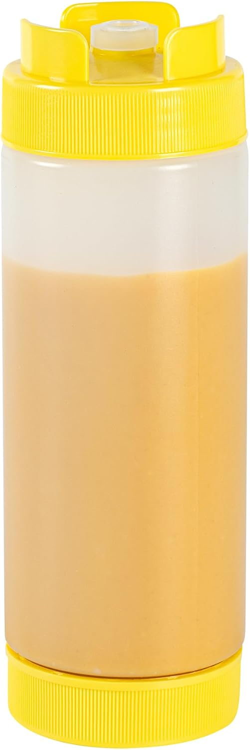 Plastic Squeeze Bottle 20 oz Refillable Condiment Bottle Large Valve Dishwashable Yellow Inverted Sauce Dispenser For Thick Condiments, Dressings, Batter, Sour Cream, And Syrups
