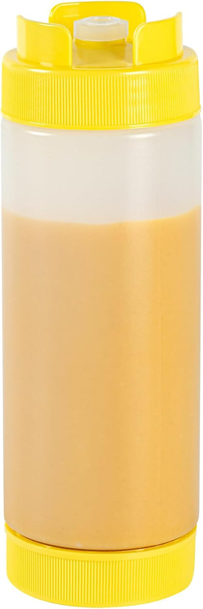 Plastic Squeeze Bottle 20 oz Refillable Condiment Bottle Large Valve Dishwashable Yellow Inverted Sauce Dispenser For Thick Condiments, Dressings, Batter, Sour Cream, And Syrups