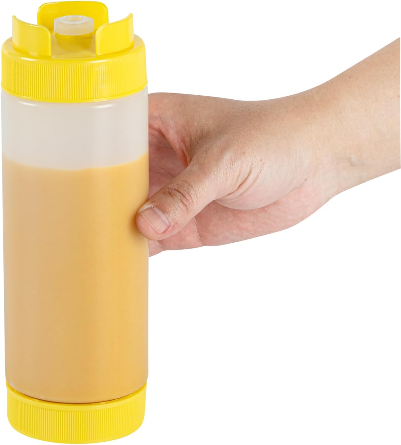 Plastic Squeeze Bottle 20 oz Refillable Condiment Bottle Large Valve Dishwashable Yellow Inverted Sauce Dispenser For Thick Condiments, Dressings, Batter, Sour Cream, And Syrups