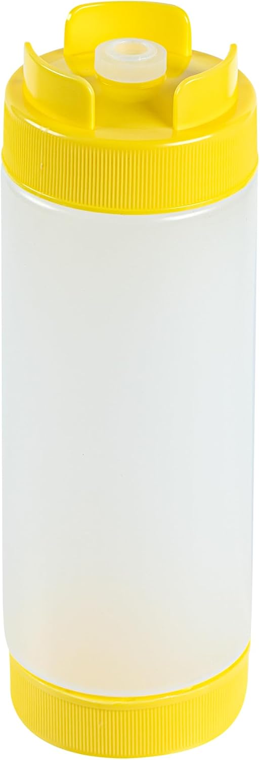 Plastic Squeeze Bottle 20 oz Refillable Condiment Bottle Large Valve Dishwashable Yellow Inverted Sauce Dispenser For Thick Condiments, Dressings, Batter, Sour Cream, And Syrups
