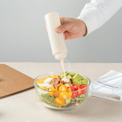 Plastic Squeeze Bottle 20 oz Refillable Condiment Bottle Large Valve Dishwashable Yellow Inverted Sauce Dispenser For Thick Condiments, Dressings, Batter, Sour Cream, And Syrups
