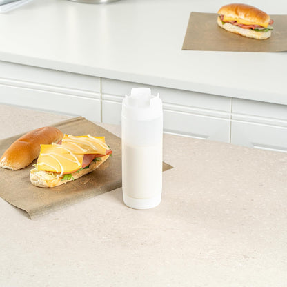 Plastic Squeeze Bottle 20 oz Refillable Condiment Bottle Large Valve Dishwashable Yellow Inverted Sauce Dispenser For Thick Condiments, Dressings, Batter, Sour Cream, And Syrups