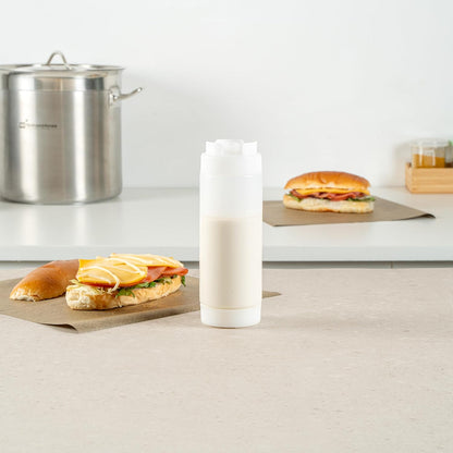 Plastic Squeeze Bottle 20 oz Refillable Condiment Bottle Large Valve Dishwashable Yellow Inverted Sauce Dispenser For Thick Condiments, Dressings, Batter, Sour Cream, And Syrups