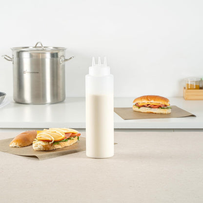 Plastic Squeeze Bottle 20 oz Refillable Condiment Bottle Large Valve Dishwashable Yellow Inverted Sauce Dispenser For Thick Condiments, Dressings, Batter, Sour Cream, And Syrups