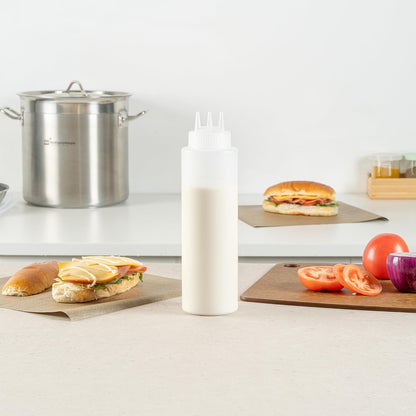Plastic Squeeze Bottle 20 oz Refillable Condiment Bottle Large Valve Dishwashable Yellow Inverted Sauce Dispenser For Thick Condiments, Dressings, Batter, Sour Cream, And Syrups