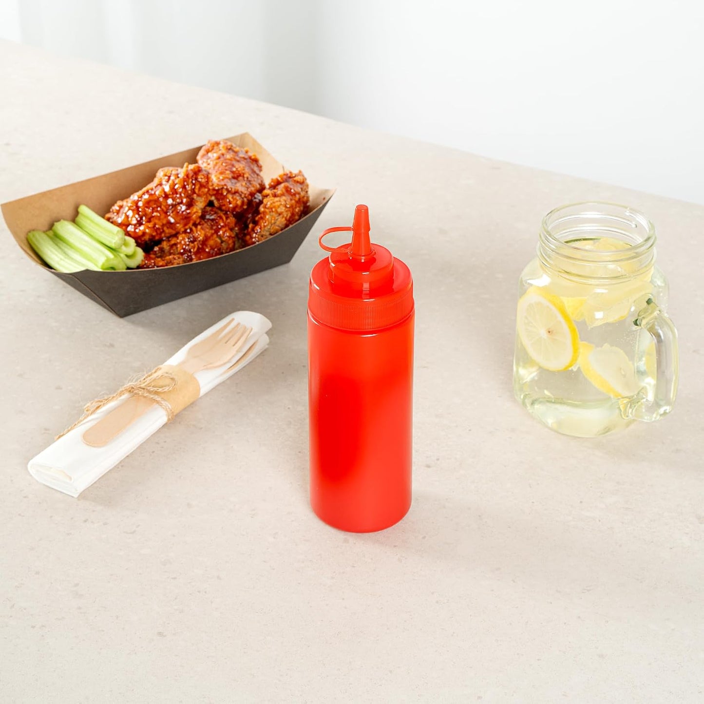 Plastic Squeeze Bottle 20 oz Refillable Condiment Bottle Large Valve Dishwashable Yellow Inverted Sauce Dispenser For Thick Condiments, Dressings, Batter, Sour Cream, And Syrups