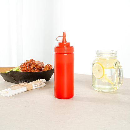 Plastic Squeeze Bottle 20 oz Refillable Condiment Bottle Large Valve Dishwashable Yellow Inverted Sauce Dispenser For Thick Condiments, Dressings, Batter, Sour Cream, And Syrups