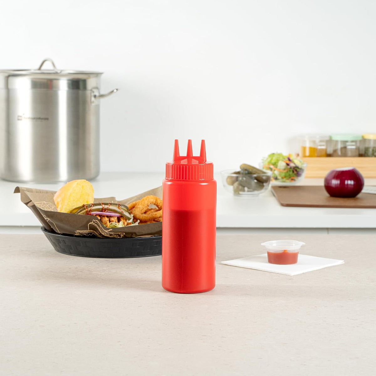Plastic Squeeze Bottle 20 oz Refillable Condiment Bottle Large Valve Dishwashable Yellow Inverted Sauce Dispenser For Thick Condiments, Dressings, Batter, Sour Cream, And Syrups