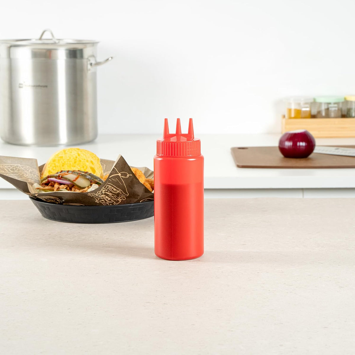 Plastic Squeeze Bottle 20 oz Refillable Condiment Bottle Large Valve Dishwashable Yellow Inverted Sauce Dispenser For Thick Condiments, Dressings, Batter, Sour Cream, And Syrups