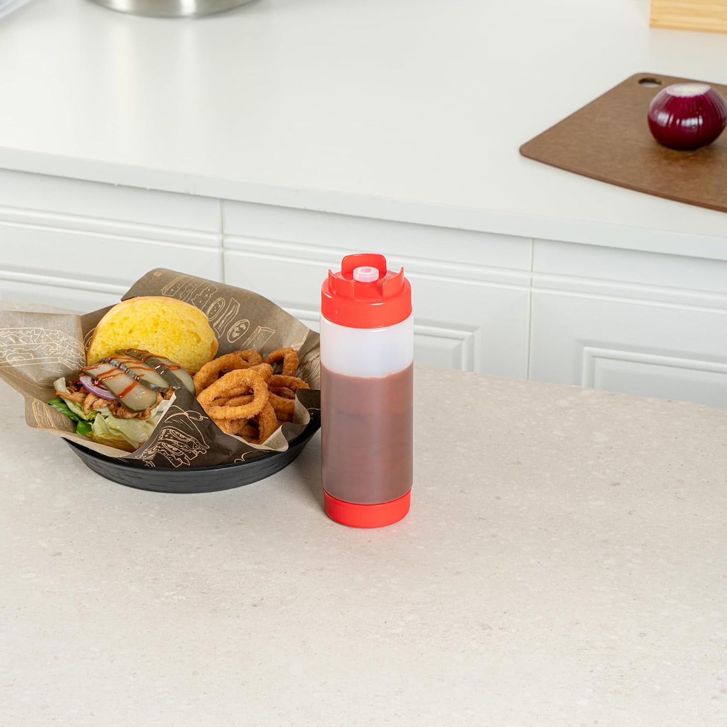 Plastic Squeeze Bottle 20 oz Refillable Condiment Bottle Large Valve Dishwashable Yellow Inverted Sauce Dispenser For Thick Condiments, Dressings, Batter, Sour Cream, And Syrups