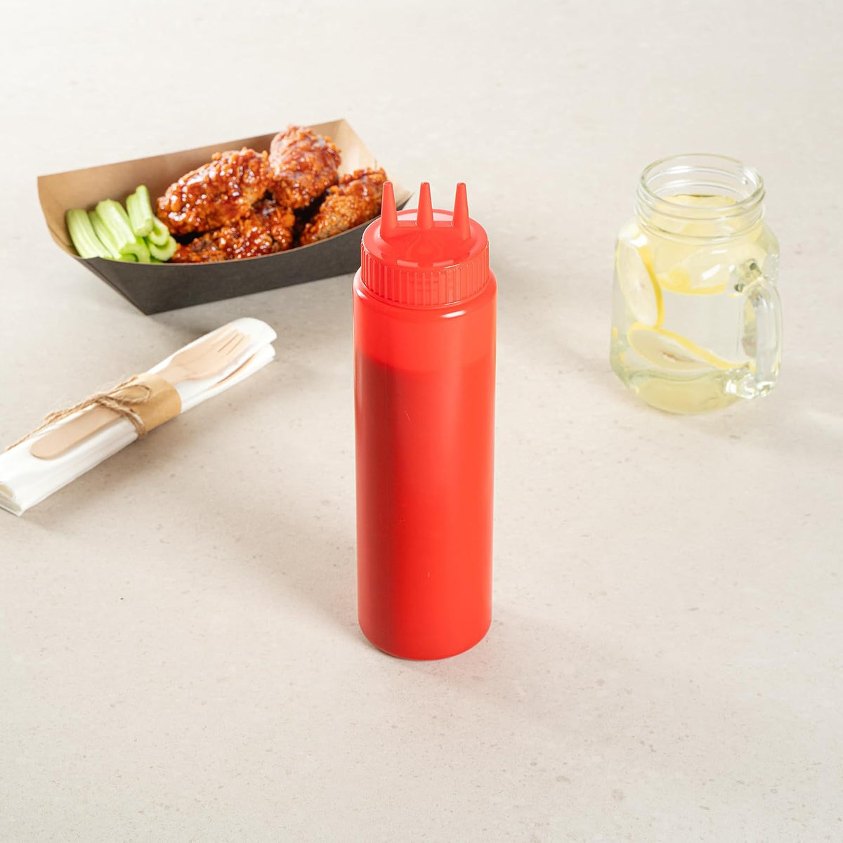 Plastic Squeeze Bottle 20 oz Refillable Condiment Bottle Large Valve Dishwashable Yellow Inverted Sauce Dispenser For Thick Condiments, Dressings, Batter, Sour Cream, And Syrups