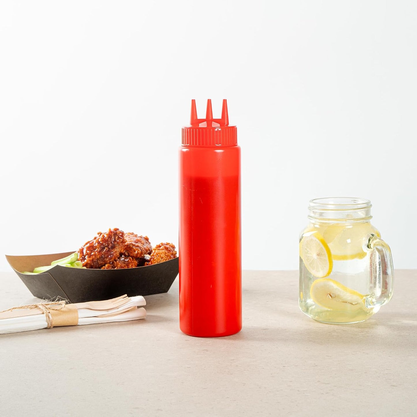 Plastic Squeeze Bottle 20 oz Refillable Condiment Bottle Large Valve Dishwashable Yellow Inverted Sauce Dispenser For Thick Condiments, Dressings, Batter, Sour Cream, And Syrups