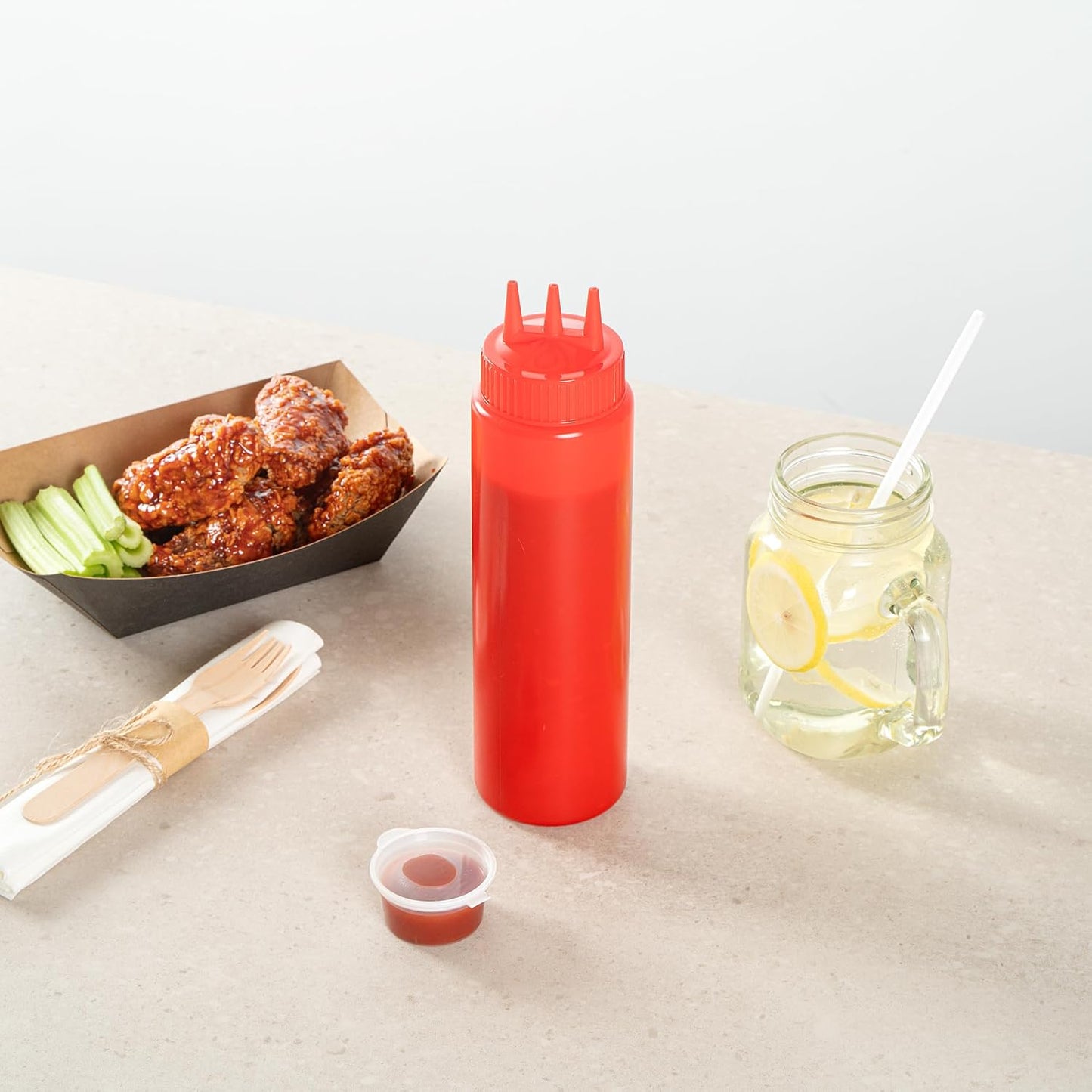 Plastic Squeeze Bottle 20 oz Refillable Condiment Bottle Large Valve Dishwashable Yellow Inverted Sauce Dispenser For Thick Condiments, Dressings, Batter, Sour Cream, And Syrups