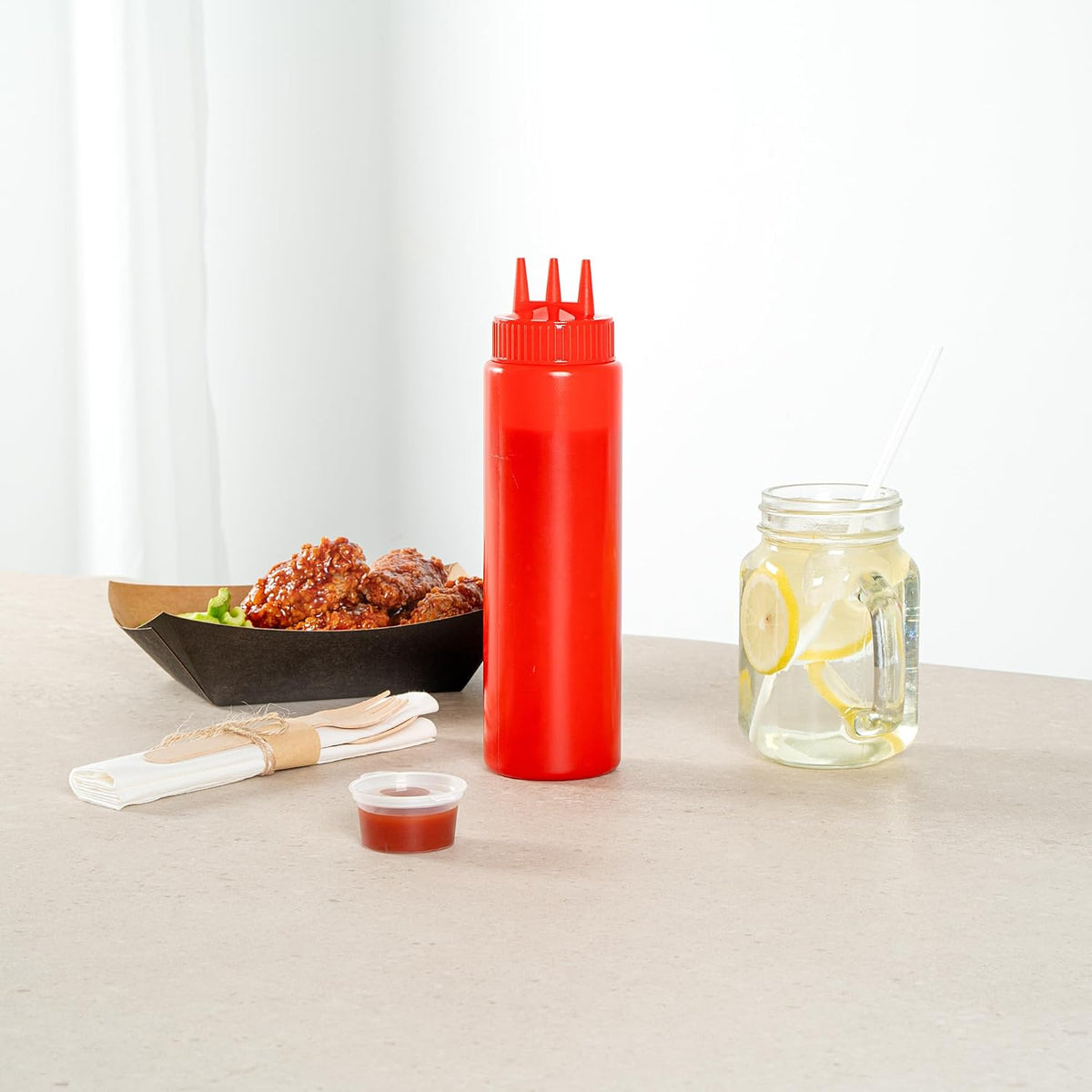 Plastic Squeeze Bottle 20 oz Refillable Condiment Bottle Large Valve Dishwashable Yellow Inverted Sauce Dispenser For Thick Condiments, Dressings, Batter, Sour Cream, And Syrups