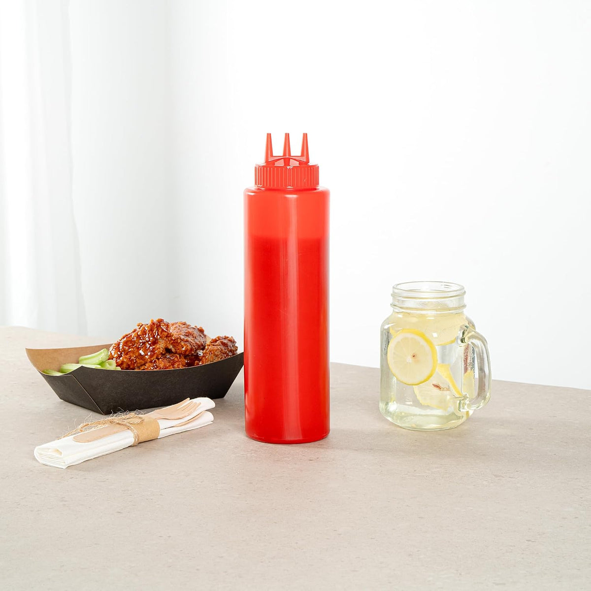 Plastic Squeeze Bottle 20 oz Refillable Condiment Bottle Large Valve Dishwashable Yellow Inverted Sauce Dispenser For Thick Condiments, Dressings, Batter, Sour Cream, And Syrups