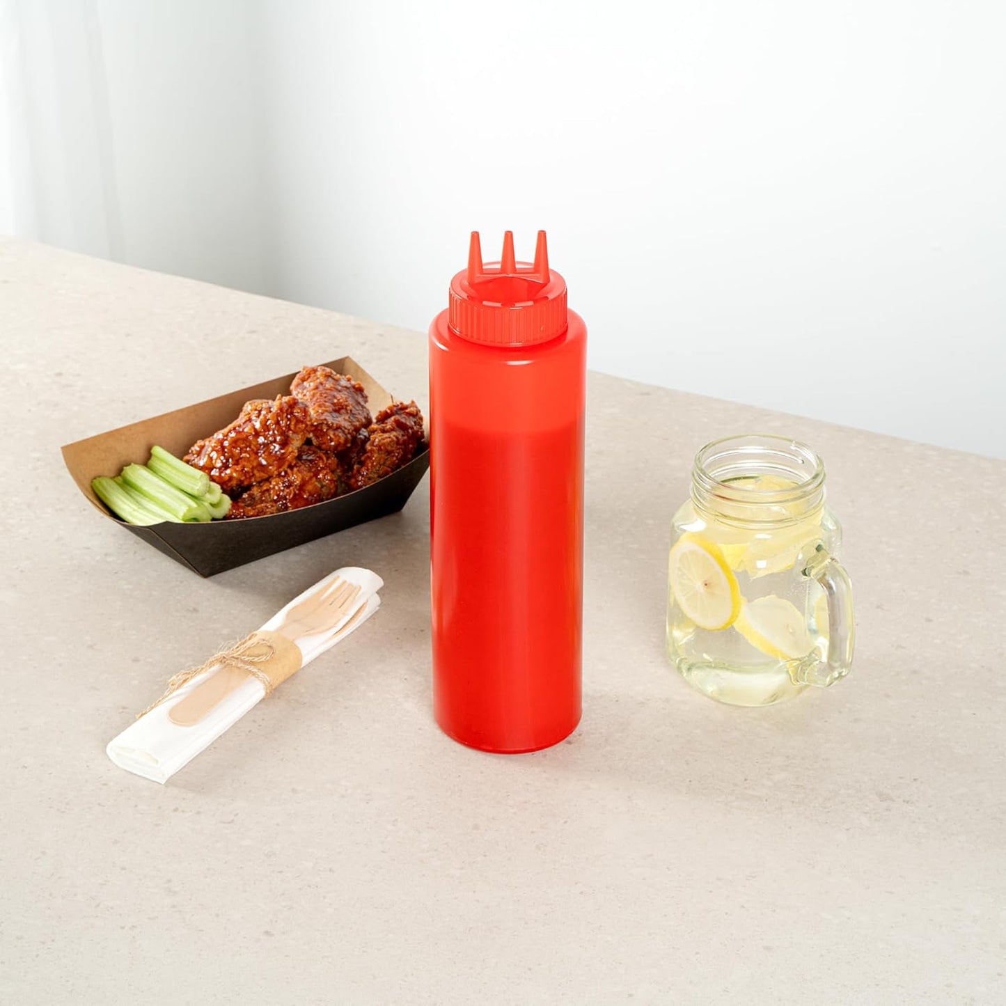 Plastic Squeeze Bottle 20 oz Refillable Condiment Bottle Large Valve Dishwashable Yellow Inverted Sauce Dispenser For Thick Condiments, Dressings, Batter, Sour Cream, And Syrups