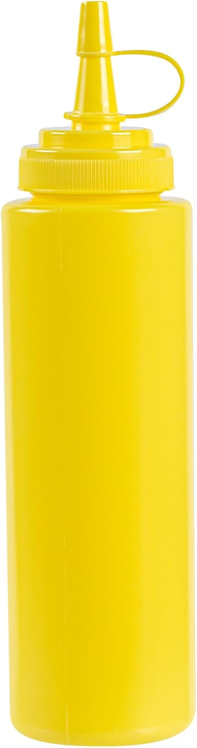Plastic Squeeze Bottle 20 oz Refillable Condiment Bottle Large Valve Dishwashable Yellow Inverted Sauce Dispenser For Thick Condiments, Dressings, Batter, Sour Cream, And Syrups