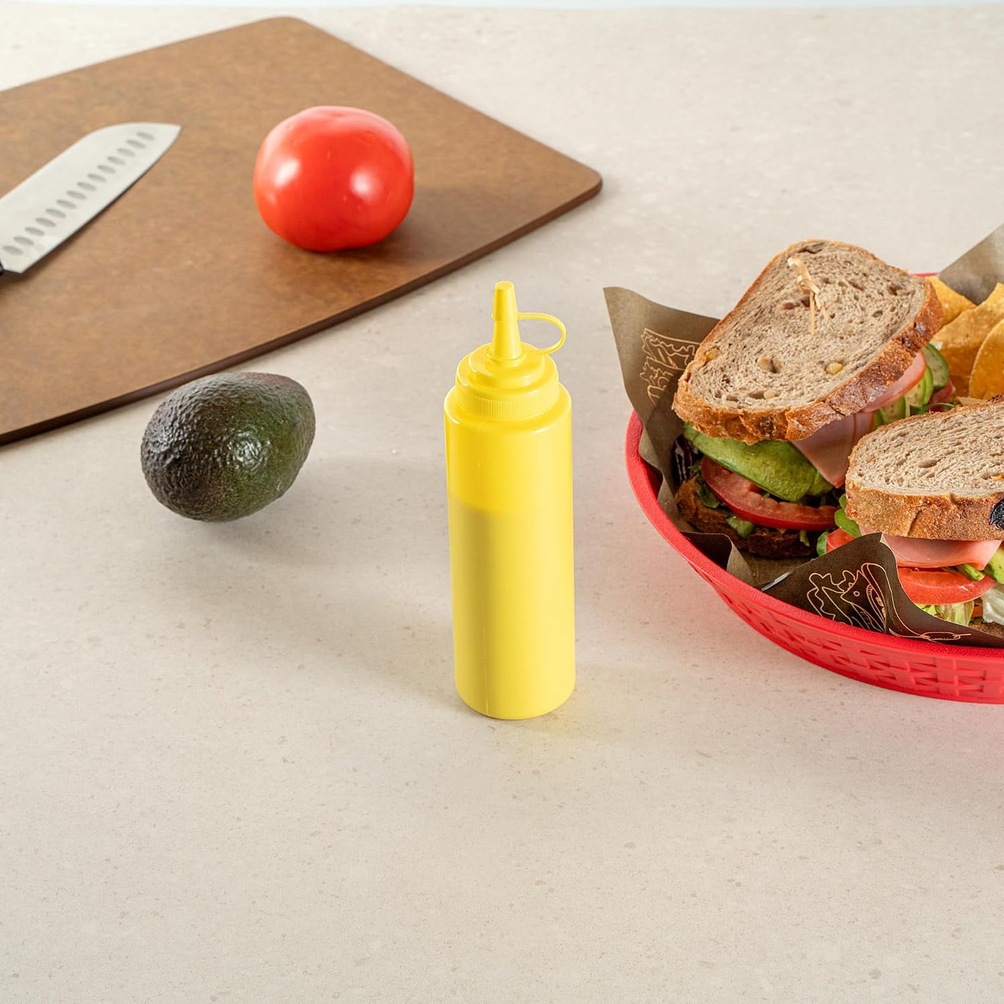 Plastic Squeeze Bottle 20 oz Refillable Condiment Bottle Large Valve Dishwashable Yellow Inverted Sauce Dispenser For Thick Condiments, Dressings, Batter, Sour Cream, And Syrups