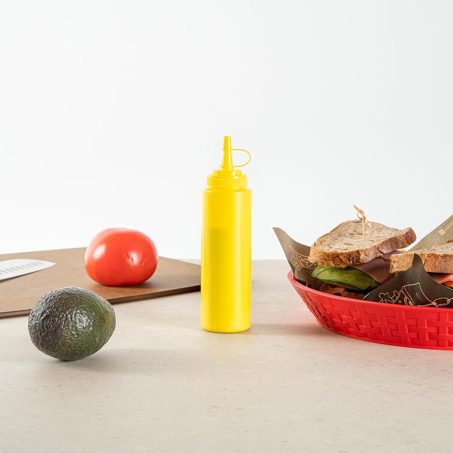 Plastic Squeeze Bottle 20 oz Refillable Condiment Bottle Large Valve Dishwashable Yellow Inverted Sauce Dispenser For Thick Condiments, Dressings, Batter, Sour Cream, And Syrups