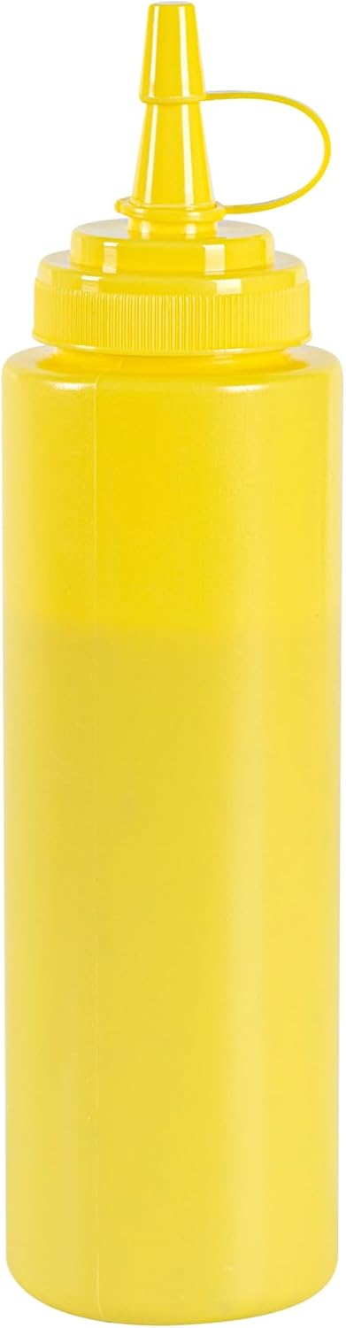 Plastic Squeeze Bottle 20 oz Refillable Condiment Bottle Large Valve Dishwashable Yellow Inverted Sauce Dispenser For Thick Condiments, Dressings, Batter, Sour Cream, And Syrups