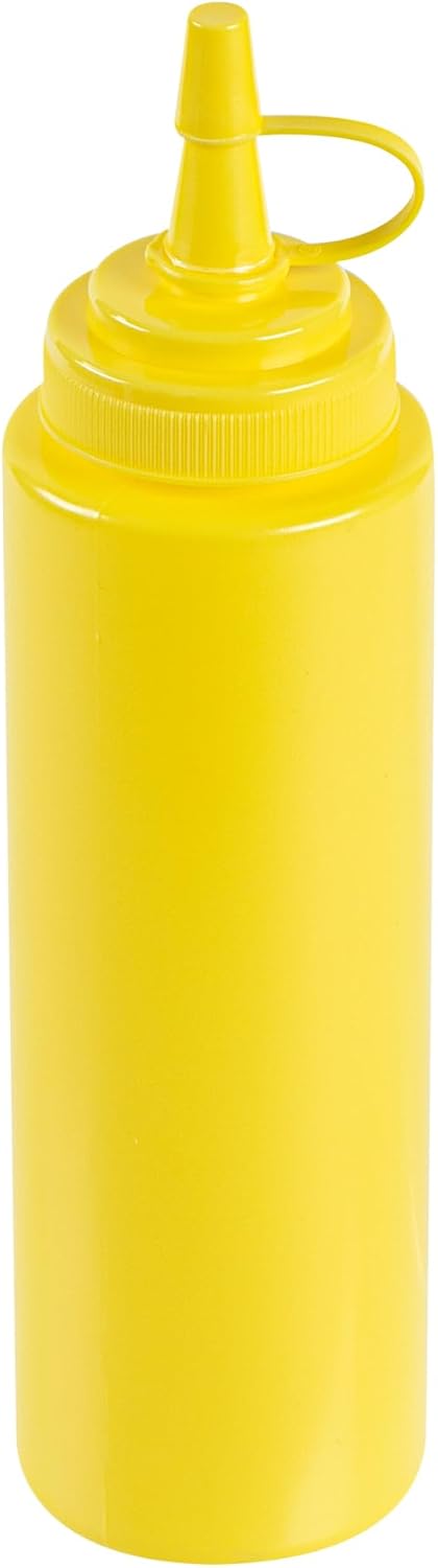 Plastic Squeeze Bottle 20 oz Refillable Condiment Bottle Large Valve Dishwashable Yellow Inverted Sauce Dispenser For Thick Condiments, Dressings, Batter, Sour Cream, And Syrups