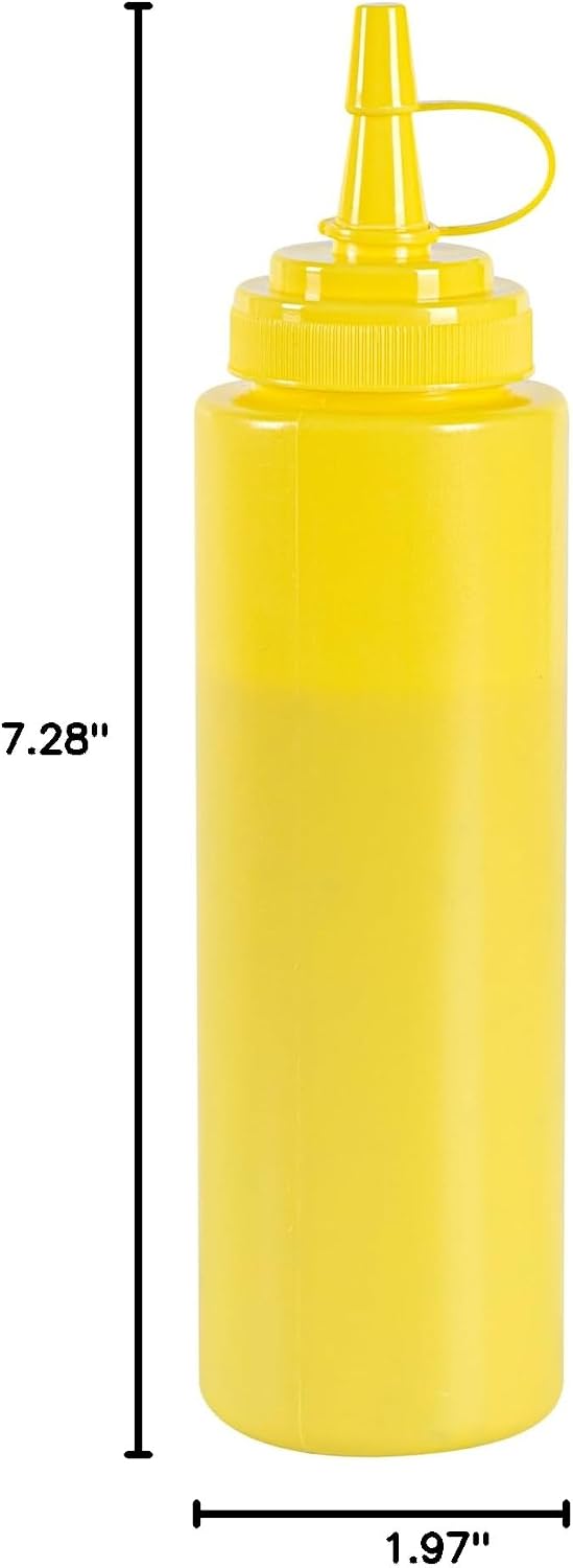 Plastic Squeeze Bottle 20 oz Refillable Condiment Bottle Large Valve Dishwashable Yellow Inverted Sauce Dispenser For Thick Condiments, Dressings, Batter, Sour Cream, And Syrups
