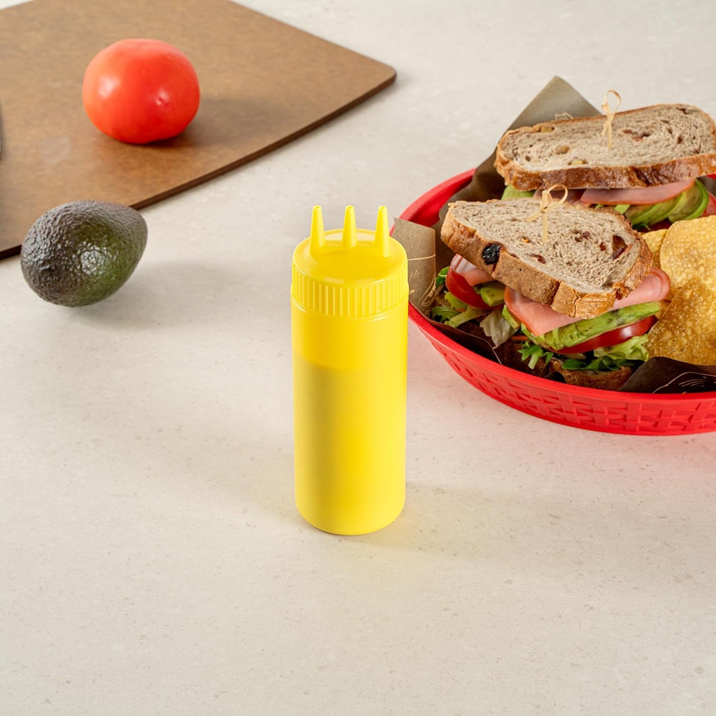 Plastic Squeeze Bottle 20 oz Refillable Condiment Bottle Large Valve Dishwashable Yellow Inverted Sauce Dispenser For Thick Condiments, Dressings, Batter, Sour Cream, And Syrups