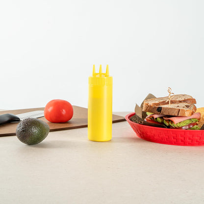 Plastic Squeeze Bottle 20 oz Refillable Condiment Bottle Large Valve Dishwashable Yellow Inverted Sauce Dispenser For Thick Condiments, Dressings, Batter, Sour Cream, And Syrups