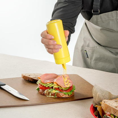 Plastic Squeeze Bottle 20 oz Refillable Condiment Bottle Large Valve Dishwashable Yellow Inverted Sauce Dispenser For Thick Condiments, Dressings, Batter, Sour Cream, And Syrups