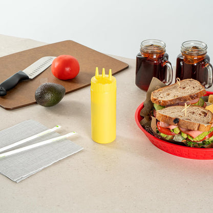 Plastic Squeeze Bottle 20 oz Refillable Condiment Bottle Large Valve Dishwashable Yellow Inverted Sauce Dispenser For Thick Condiments, Dressings, Batter, Sour Cream, And Syrups