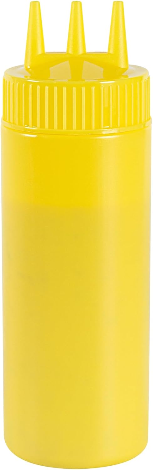Plastic Squeeze Bottle 20 oz Refillable Condiment Bottle Large Valve Dishwashable Yellow Inverted Sauce Dispenser For Thick Condiments, Dressings, Batter, Sour Cream, And Syrups