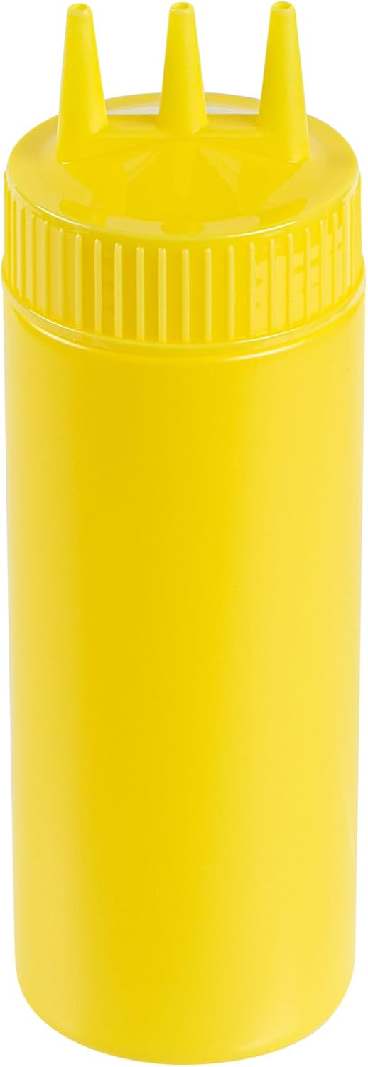 Plastic Squeeze Bottle 20 oz Refillable Condiment Bottle Large Valve Dishwashable Yellow Inverted Sauce Dispenser For Thick Condiments, Dressings, Batter, Sour Cream, And Syrups