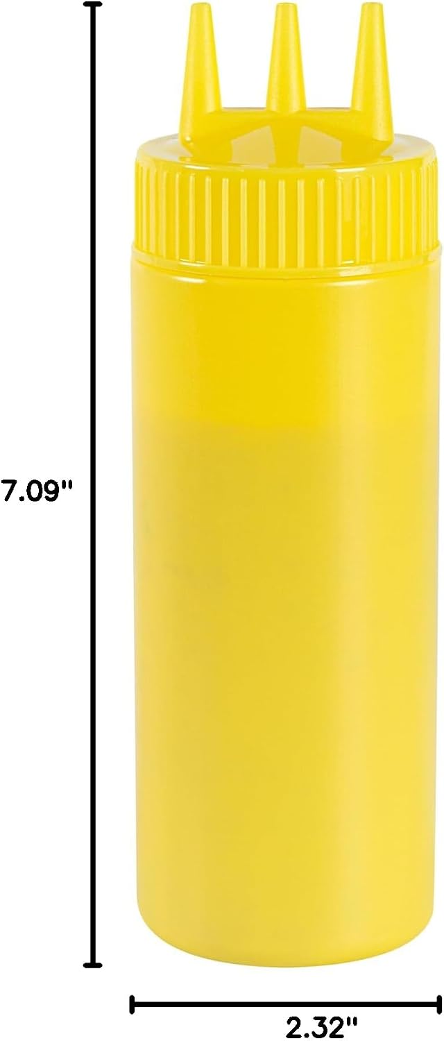 Plastic Squeeze Bottle 20 oz Refillable Condiment Bottle Large Valve Dishwashable Yellow Inverted Sauce Dispenser For Thick Condiments, Dressings, Batter, Sour Cream, And Syrups