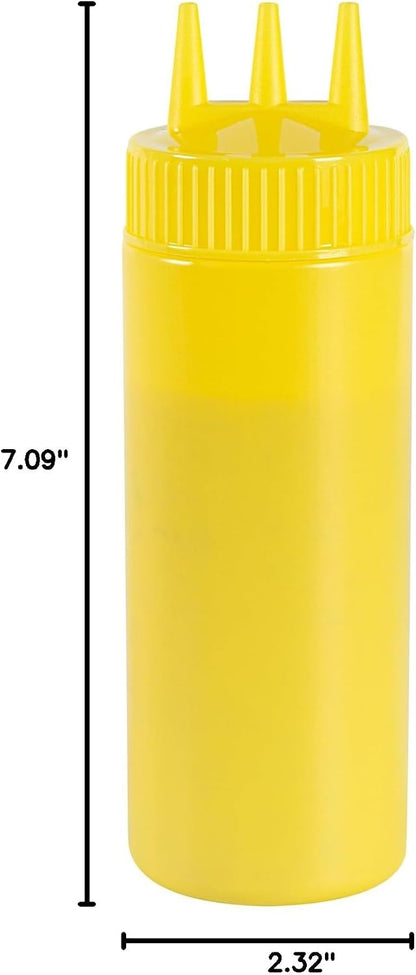 Plastic Squeeze Bottle 20 oz Refillable Condiment Bottle Large Valve Dishwashable Yellow Inverted Sauce Dispenser For Thick Condiments, Dressings, Batter, Sour Cream, And Syrups