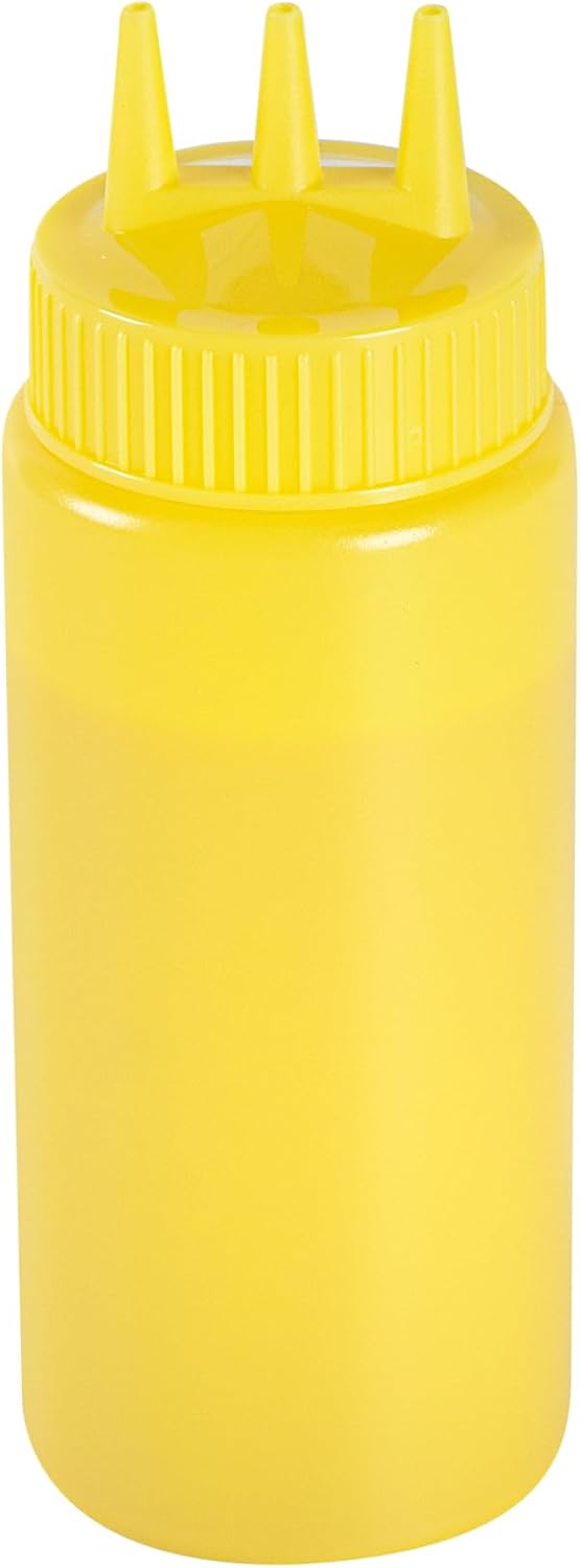 Plastic Squeeze Bottle 20 oz Refillable Condiment Bottle Large Valve Dishwashable Yellow Inverted Sauce Dispenser For Thick Condiments, Dressings, Batter, Sour Cream, And Syrups