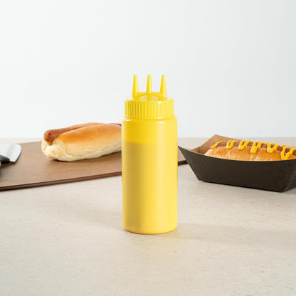 Plastic Squeeze Bottle 20 oz Refillable Condiment Bottle Large Valve Dishwashable Yellow Inverted Sauce Dispenser For Thick Condiments, Dressings, Batter, Sour Cream, And Syrups