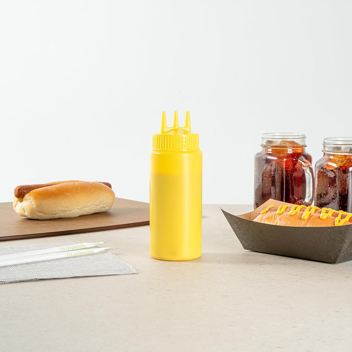 Plastic Squeeze Bottle 20 oz Refillable Condiment Bottle Large Valve Dishwashable Yellow Inverted Sauce Dispenser For Thick Condiments, Dressings, Batter, Sour Cream, And Syrups