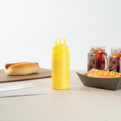 Plastic Squeeze Bottle 20 oz Refillable Condiment Bottle Large Valve Dishwashable Yellow Inverted Sauce Dispenser For Thick Condiments, Dressings, Batter, Sour Cream, And Syrups